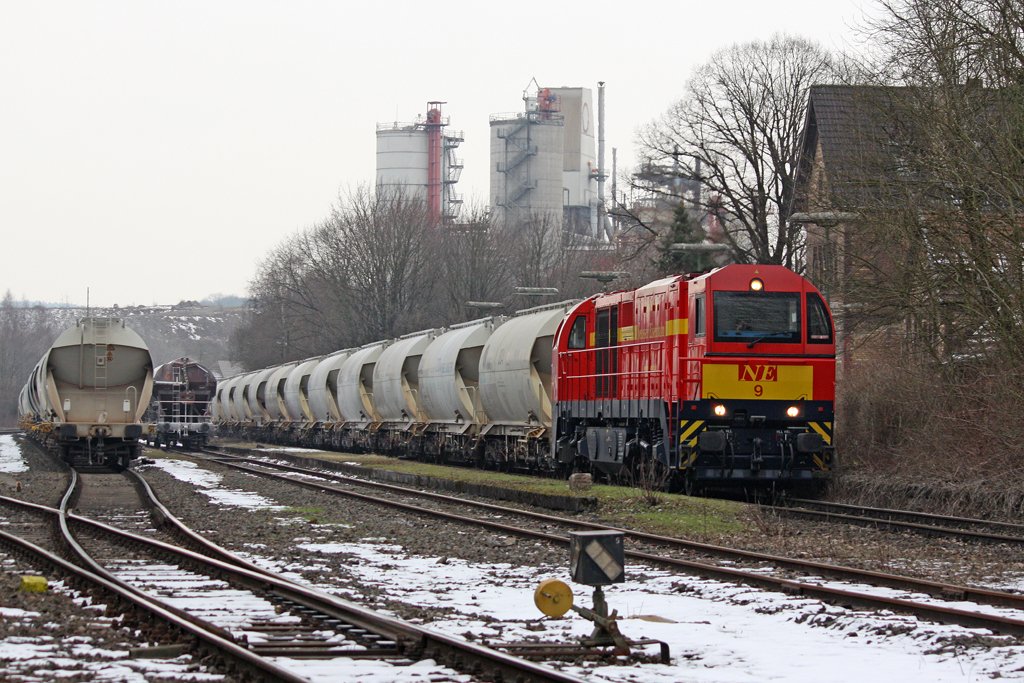 Die NE9 der Neusser Eisenbahn in Dornap Hahnenfurt am 12,03,10