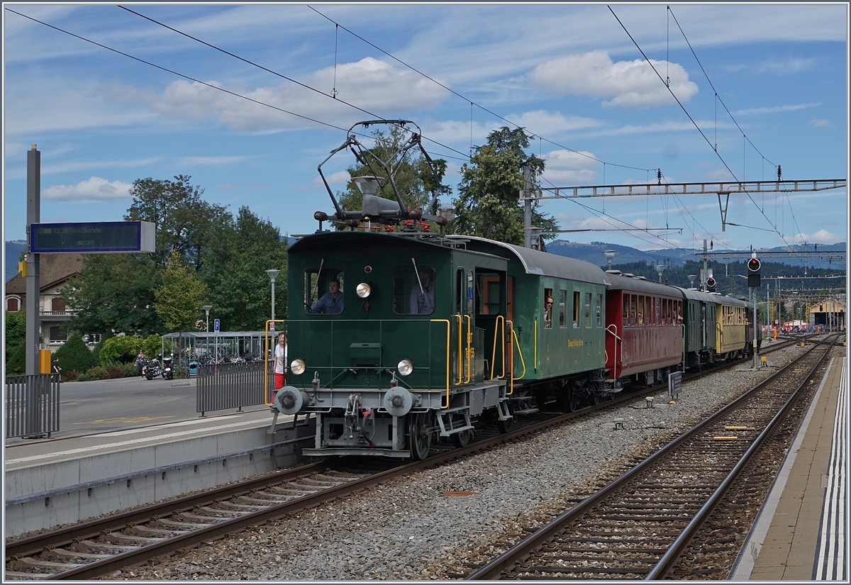 Dampftag Lyss 2018: Von Aarberg kommend erreicht die EBT Te 155 mit ihrem  Dampfpendelzug  (am Schluss ist die Ed 3/4 N� 51 eingereiht) Lyss.
11. August 2018