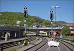 Ade Dieselloch am Hochrhein.

612 125 und 612 051 fahren in Waldshut Richtung Basel aus. April 2026.