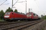 Die 151 134-4 neben 189 030-0 mit dem leeren Erzbomber in Opladen am Morgen des 10,05,11 