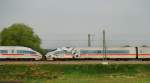 ICE 3,  Montabaur , Triebkopf 403 012-8, Frauen-WM, aufgenommen am 29.04.11, kurz nach Jettingen, Strecke Augsburg-Ulm.