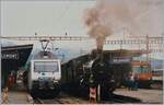 150 Jahre Schweizer Eisenbahn: Auch die formschöne Schlepptenderdampflok B 3/4 1367 war am  Drehscheibenfest  in Delémont im Einsatz, hier zeigt sie sich mit einen Extrauzug kurz vor der