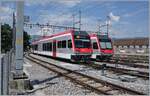 Ein abgestellter und ein einfahrender TRAVYS GTW ABe 2/6 in Yverdon. 

10. Aug. 2020