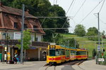 Am 08.08.2015 steht Be 4/8 217 mit einem Be 4/6 abfahrbereit nach Dornach in Fl�h.
