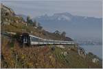 Eigentlich nicht meine art, Komposition von hinten zu fotografieren, doch wenn schon mal ein acht Wagen langer Zug die Train des Vignes Strecke bef�hrt, mache ich gerne eine Ausnahme: Die SBB Re 4/4