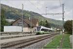 Der TransN RABe 523 075 (von der SBB gemietet) wartet in Les Geneveys sur Coffrane auf seinen Gegenzug. 

3. Sept. 2020