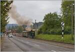 Nach der Dampflok in der Stadt, nun das Tram auf dem Land: Das Berner Tram mit der G 3/3 12, 1894 BTG (Eigentum der Stiftung BERNMOBIL historique) und dem Tramwagen 370 beim  Tramorama -Anlass in