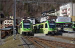 ABe 4/8 471 und 472 der ASD treffen sich im Kopfbahnhof Le Sepey.