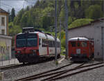 Der Funkelnde.

L'Etincellante ABDe 2/4 101 macht sich in Fleurier f�r seinen Einsatz bereit w�hrend nebenan der Regio schon auf der Strecke nach Buttes ausf�hrt. Mai 2024.